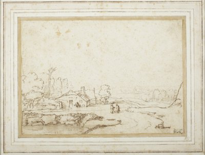 Paisaje con una parte de un estanque de Rembrandt van Rijn