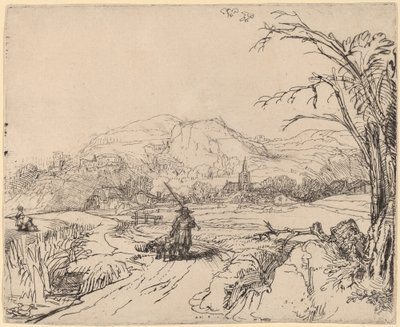 Paisaje con cazador y perro de Rembrandt van Rijn