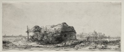 Paisaje con una cabaña y un granero de heno: Oblongo, 1641 de Rembrandt van Rijn