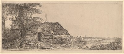 Paisaje con una cabaña y un gran árbol de Rembrandt van Rijn