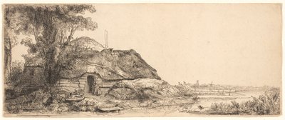 Paisaje con una cabaña y un gran árbol de Rembrandt van Rijn