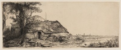 Paisaje con una cabaña y un gran árbol de Rembrandt van Rijn