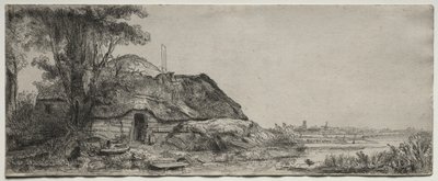 Paisaje con una cabaña y un gran árbol de Rembrandt van Rijn