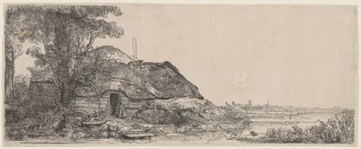 Paisaje con una casita y un árbol grande de Rembrandt van Rijn