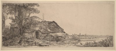 Paisaje con una casita y un árbol grande de Rembrandt van Rijn