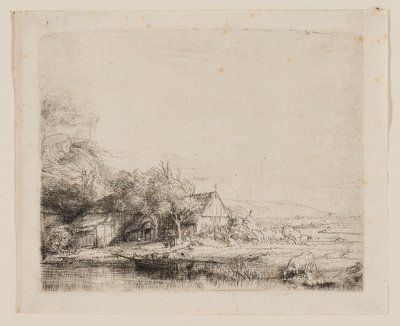 Paisaje con vaca bebiendo de Rembrandt van Rijn