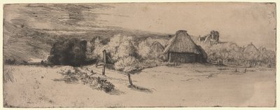 Paisaje con un edificio de granja y la "Casa con la torre" de Rembrandt van Rijn
