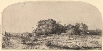 Paisaje con un granero de heno y un rebaño de ovejas de Rembrandt van Rijn