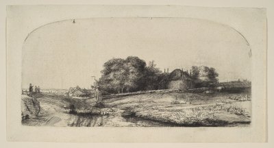 Paisaje con un granero de heno y un rebaño de ovejas, 1652 de Rembrandt van Rijn