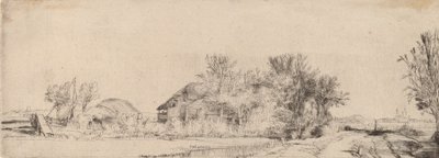 Paisaje con un camino junto a un canal de Rembrandt van Rijn