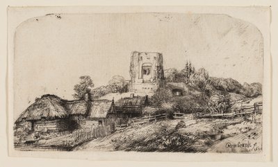 Paisaje con una torre cuadrada de Rembrandt van Rijn