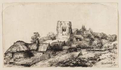 Paisaje con una Torre Cuadrada de Rembrandt van Rijn