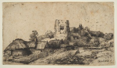 Paisaje con una Torre Cuadrada, 1650 de Rembrandt van Rijn