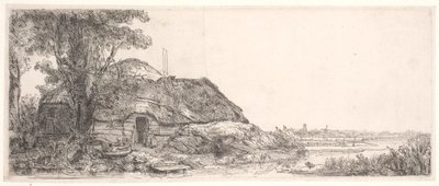 Paisaje con una cabaña y un gran árbol de Rembrandt van Rijn