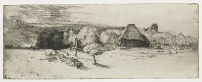 Paisaje con un edificio agrícola y la "casa con la torre de Rembrandt van Rijn