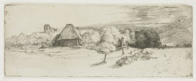 Paisaje con un edificio agrícola y la «casa de la torre» de Rembrandt van Rijn