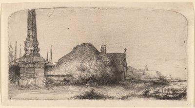 Paisaje con un obelisco de Rembrandt van Rijn