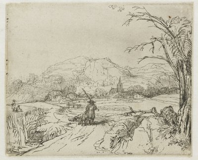 Paisaje con un deportista y unos perros de Rembrandt van Rijn