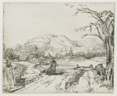 Paisaje con un deportista y unos perros de Rembrandt van Rijn