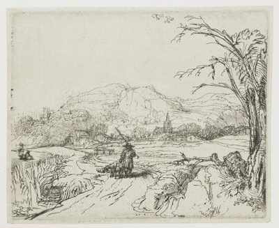 Paisaje con pastor y perros («El pequeño cazador») de Rembrandt van Rijn