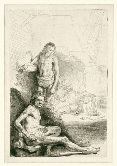 Desnudo masculino, sentado y de pie de Rembrandt van Rijn