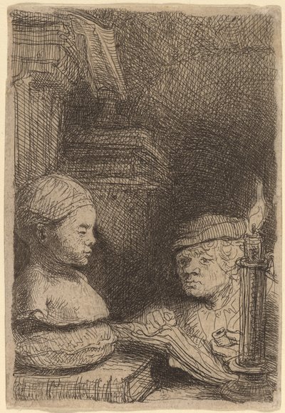 Hombre Dibujando de un Molde de Rembrandt van Rijn