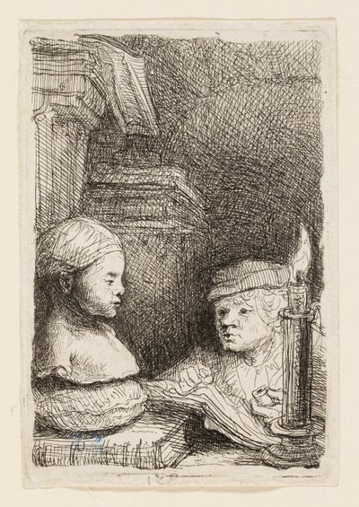 Hombre dibujando de un molde de Rembrandt van Rijn