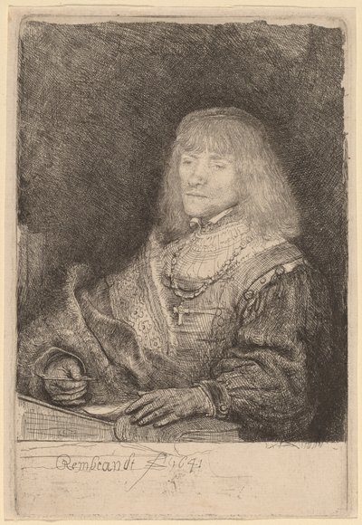 Hombre en un escritorio con una cruz y cadena de Rembrandt van Rijn