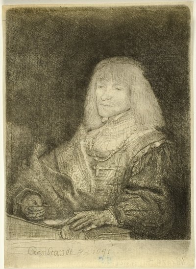 Hombre en un escritorio con una cruz y una cadena de Rembrandt van Rijn