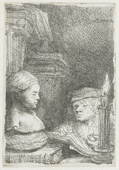 Hombre dibujando de un yeso de Rembrandt van Rijn