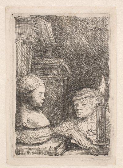 Hombre dibujando a partir de un molde de Rembrandt van Rijn