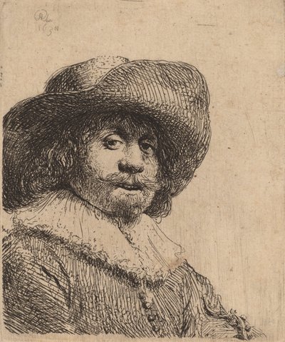 Hombre con sombrero de ala ancha, posiblemente 1638 de Rembrandt van Rijn