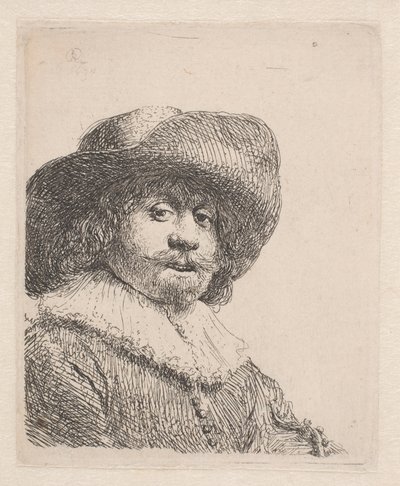 Hombre con sombrero de ala ancha y gorguera de Rembrandt van Rijn