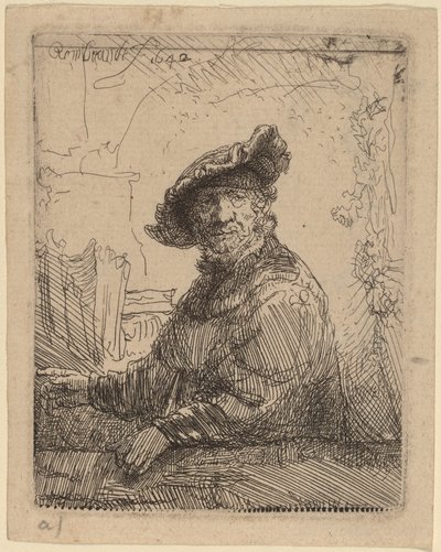 Hombre en una glorieta de Rembrandt van Rijn