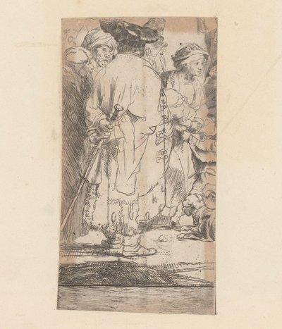 Hombre con capa, visto desde atrás Imagen de cien florines de Rembrandt van Rijn