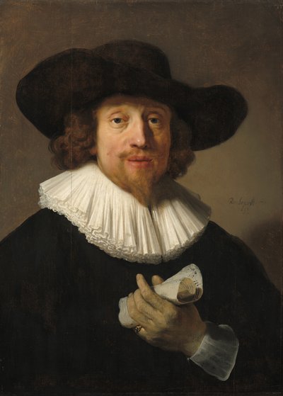 Hombre con una hoja de música de Rembrandt van Rijn