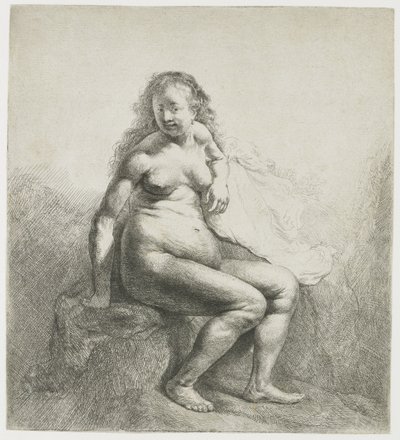 Mujer desnuda en un montículo de Rembrandt van Rijn