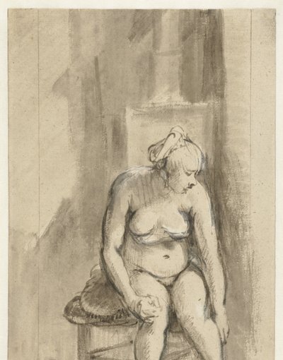 mujer desnuda sentada junto a una estufa mujer desnuda sentada junto a una estufa de Rembrandt van Rijn