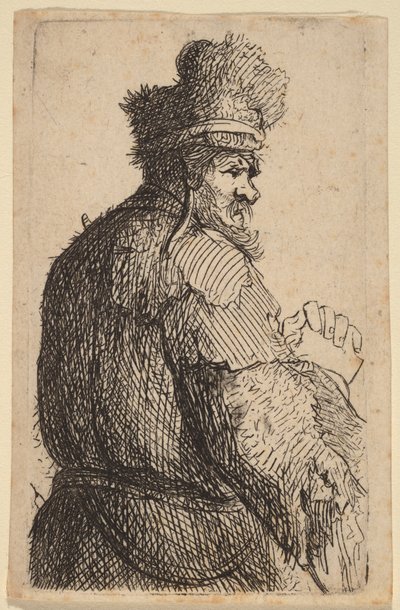 Anciano visto de espaldas, de perfil hacia la derecha de Rembrandt van Rijn