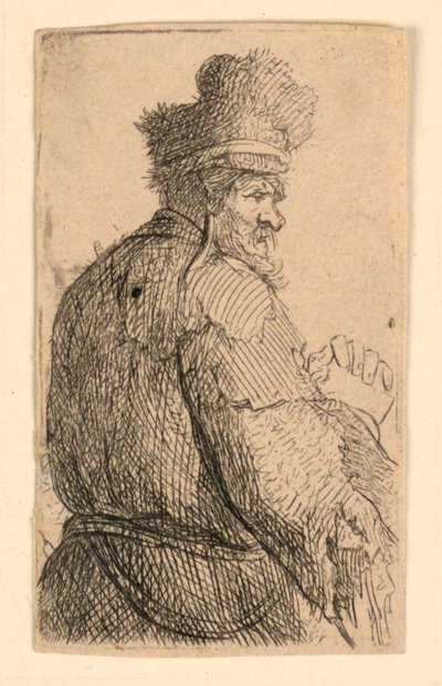 Anciano visto desde atrás, perfil a la derecha: media figura de Rembrandt van Rijn