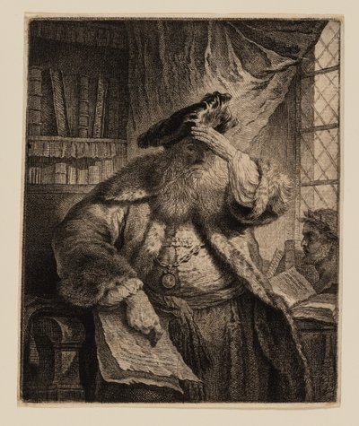 Viejo hombre sombreando sus ojos con su mano de Rembrandt van Rijn