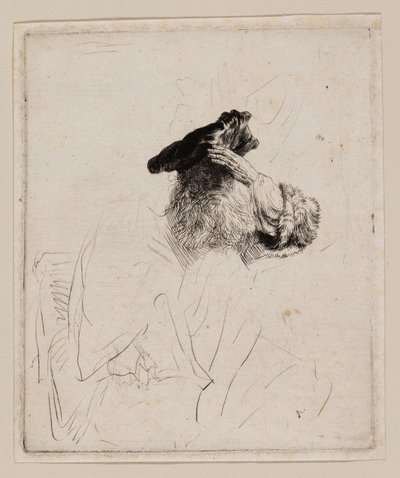 Viejo hombre sombreando sus ojos con su mano de Rembrandt van Rijn