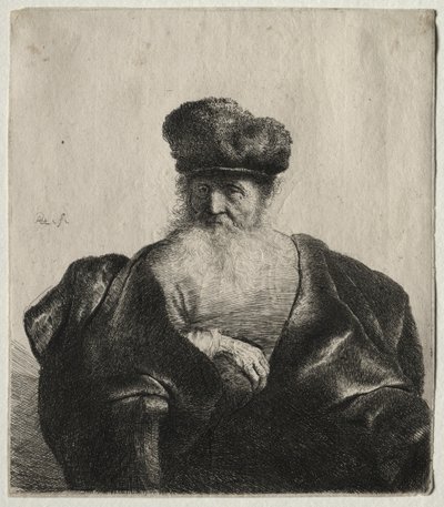 Hombre viejo con barba, gorra de piel y capa de terciopelo, c. 1632 de Rembrandt van Rijn