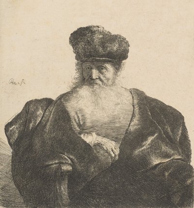 Viejo con barba, gorro de piel y capa de terciopelo, ca. 1631 de Rembrandt van Rijn