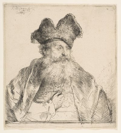 Viejo con Gorro de Piel Dividido, 1640 de Rembrandt van Rijn