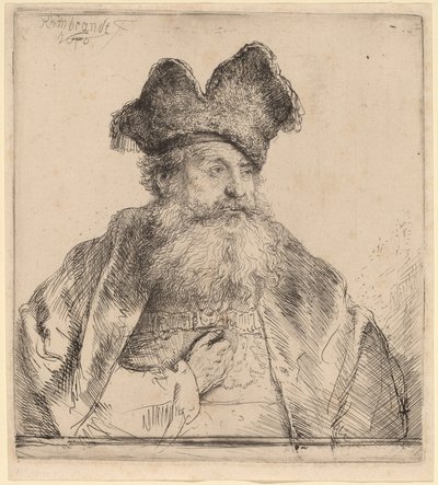 Viejo con gorro de piel dividido de Rembrandt van Rijn