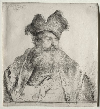 Viejo con un Gorro de Piel Dividido de Rembrandt van Rijn