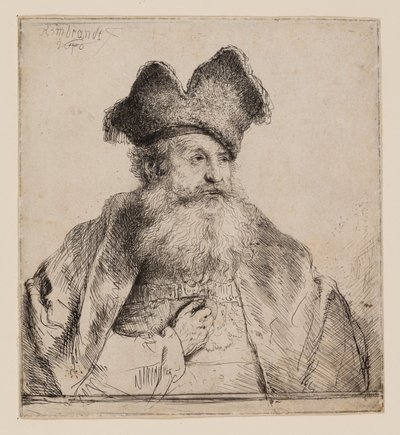 Viejo con un Gorro de Piel Dividido de Rembrandt van Rijn