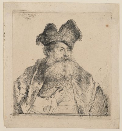 Anciano con un gorro de piel partido por la mitad de Rembrandt van Rijn