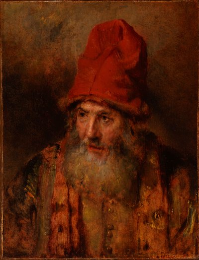 Un anciano con un gorro alto ribeteado de piel de Rembrandt van Rijn